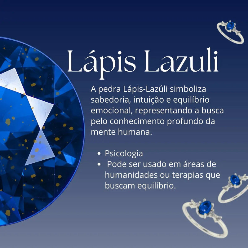 Anel Formatura Feminino Prata 925 + Caixinha Capelo Lapis Lazuli 24