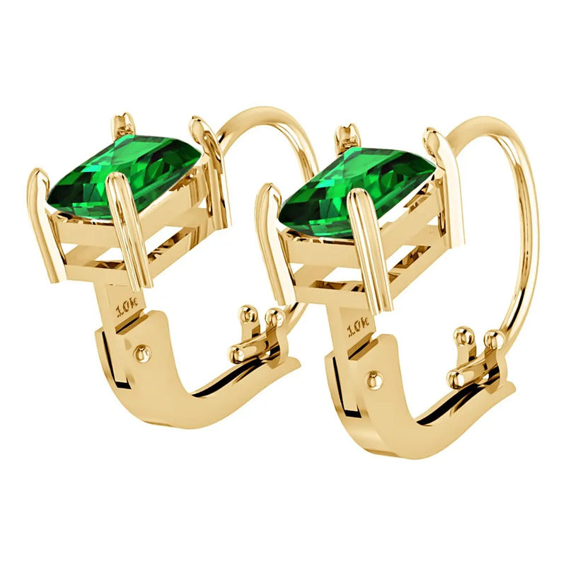 Brinco Trava Retangular Prata 925 Dourada Ouro 18k Esmeralda Verde