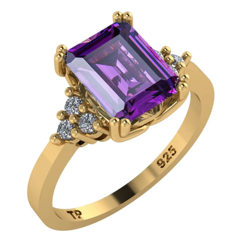 Anel Vintage Clássico Prata 925 Dourada Ouro 18k Ametista