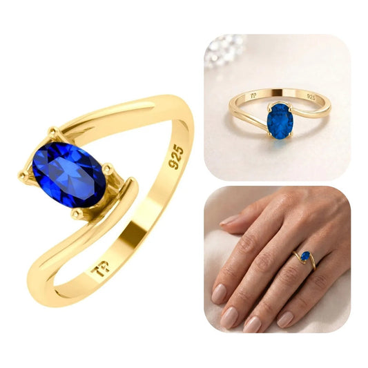 Anel Miami Prata 925 Dourada Ouro 18k - Safira Azul Safira Azul 10