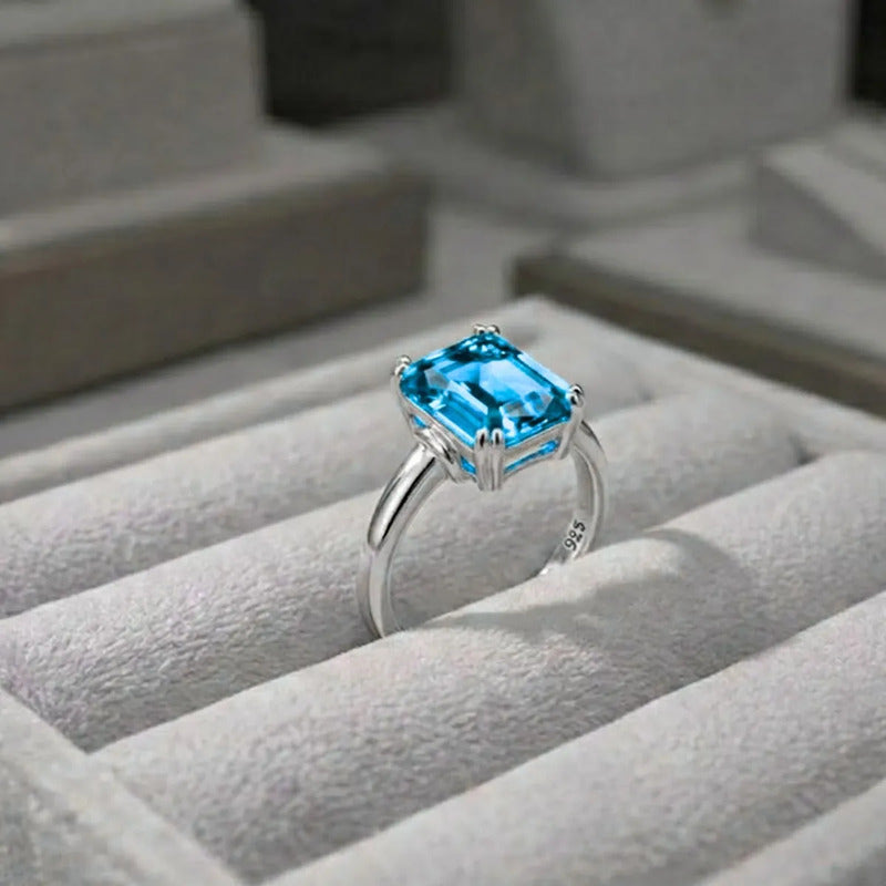 Anel Azul Topázio Pura Prata 925 Vintage - Exclusivo