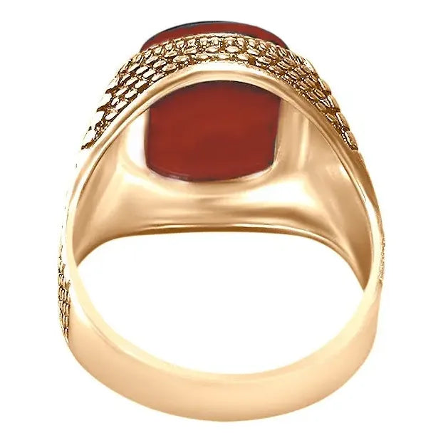 Anel Masculino Prata 925 Banhado A Ouro 18k Com Ágata Vermelha Natural Vermelho 24
