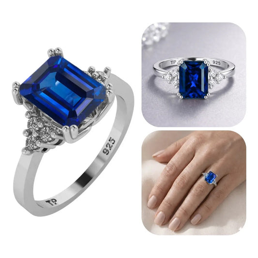 Anel Vintage Clássico Safira Azul Pura Prata 925 - Feminino