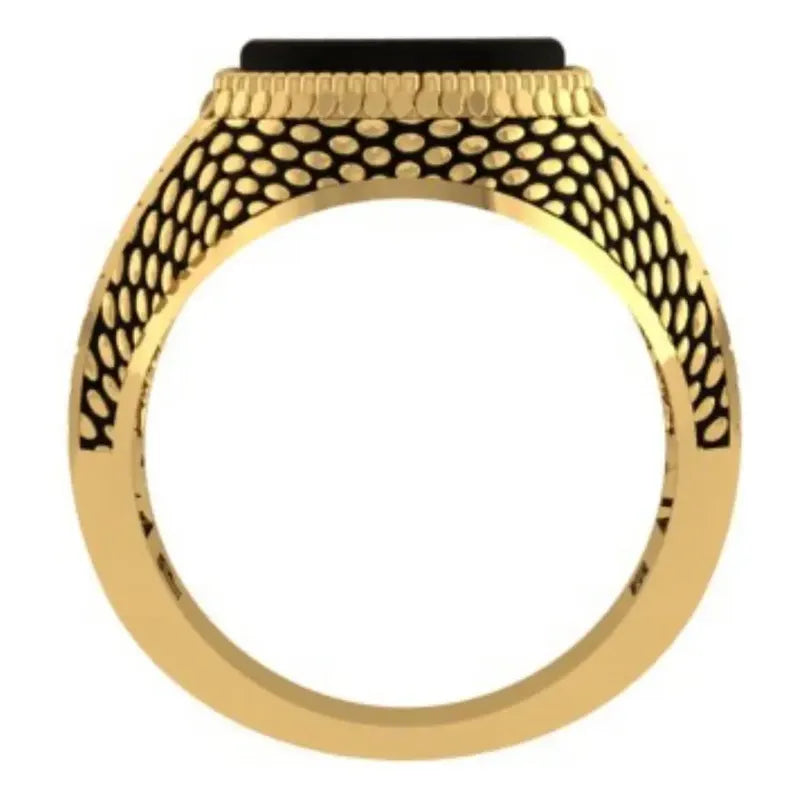 Anel Masculino Prata 925 Dourada Ouro 18k - Black Ônix Tamanho 31 Negro Dorado