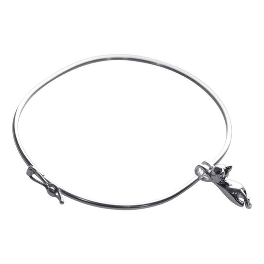 Pulseira Bracelete Rígido Prata 925 - Pingente Gatinho