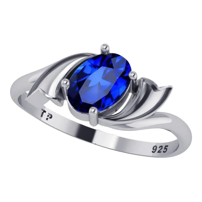 Anel Wings Safira Oval Pura Prata 925 - Exclusivo