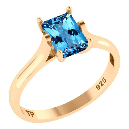 Rectangular Solitaire Ring 925 Silver 18k Gold - Topaz