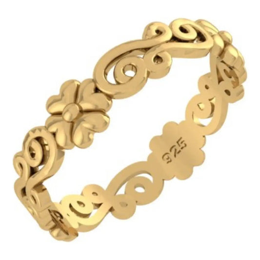 Anel Arabesco Prata 925 Dourada 18k - Exclusivo