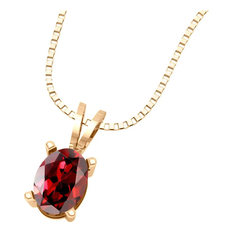 Colar Pingente Oval Prata 925 Dourada 18k - Granada Vermelho