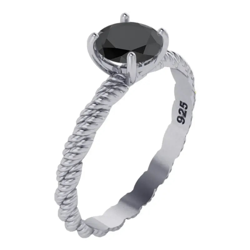 Anel Prata 925 Solitário Black Onix Redonda - Exclusivo Tamanho 26 Prateado