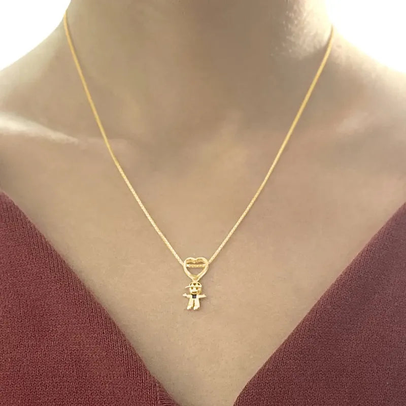 Colar Canga 1 Menino Com Safiras Prata 925 Dourada Ouro 18k Dourado
