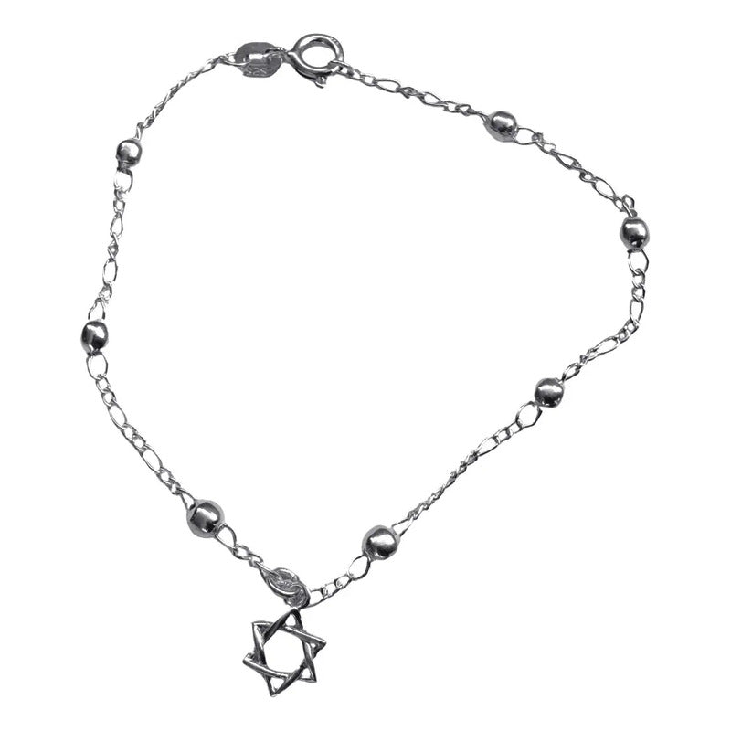 Pulseira Prata 925 Bolinha 3mm - Pingente Estrela De David 18 Cm