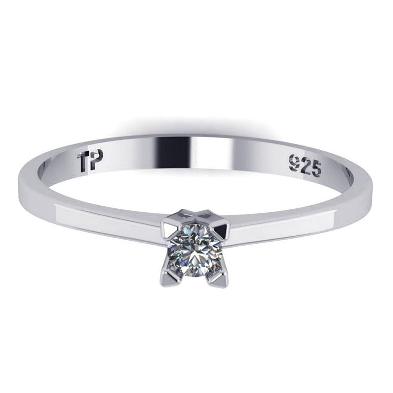 Anel Solitário Zirconia De Pura Prata 925 -  Feminino