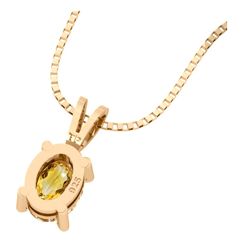 Colar Pingente Oval Prata 925 Dourada 18k - Citrino