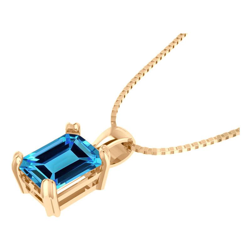 Colar Pingente Retangular Prata 925 Dourada 18k Topázio Azul