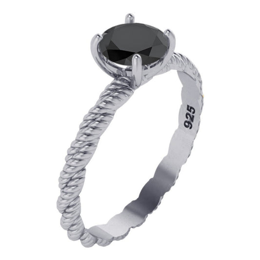 Anel Solitário Black Onix De Pura Prata 925 Torcido - Exclusivo- Compre Joias Direto Da Fábrica E Economize Dinheiro