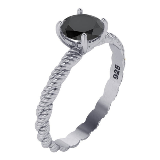 Anel Solitário Black Onix De Pura Prata 925 Torcido - Exclusivo- Compre Joias Direto Da Fábrica E Economize Dinheiro