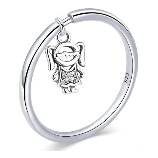 Anel Prata 925 Pingente Menina Zirconias Tamanhos Exclusivos