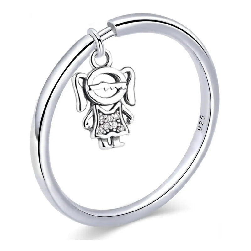 Anel Prata 925 Pingente Menina Zirconias Tamanhos Exclusivos