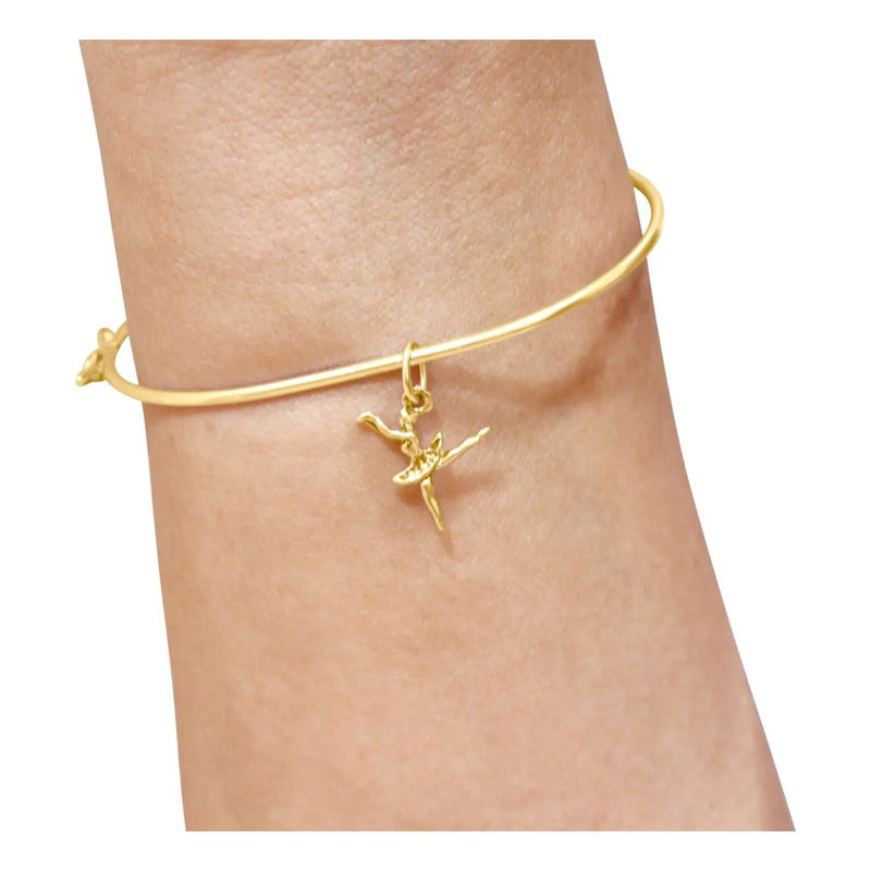 Bracelete Rígido Prata 925 Dourada 18k - Pingente Bailarina 19 Cm
