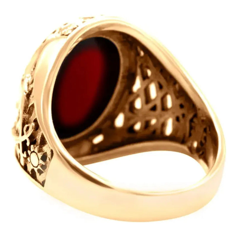 Anel Masculino Oval Prata 925 Dourada Ouro 18k Ágata 27