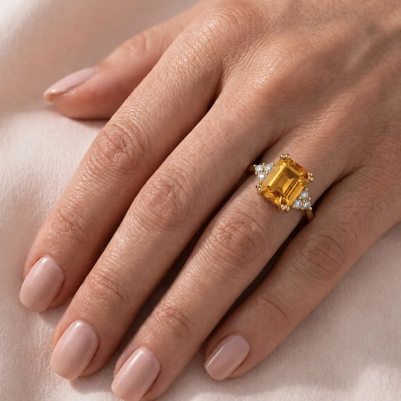Anel Vintage Clássico Prata 925 Dourada Ouro 18k Citrino