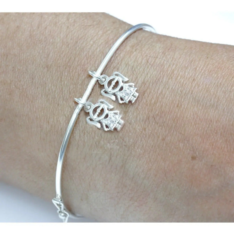 Pulseira Bracelete 2 Meninas Rígido Prata 925 - Feminino 19 Cm