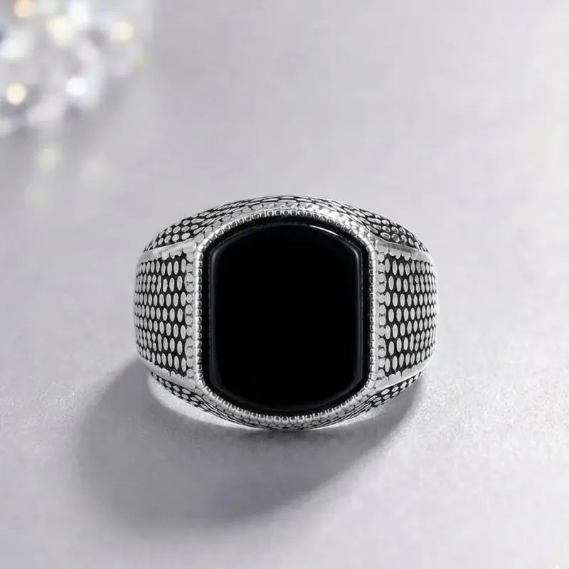 Anel Prata 925 Masculino Black Onix- Tamanhos Exclusivos