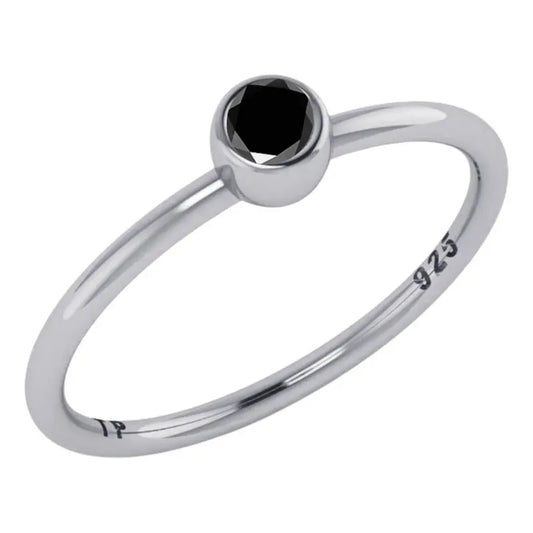 Anel Prata 925 Solitário Black Onix Redonda - Exclusivo Tamanho 26 Prateado