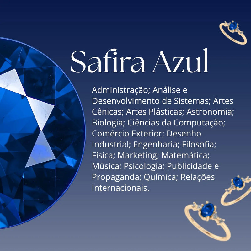 Anel Formatura Feminino Prata 925 + Caixinha Capelo Safira 16