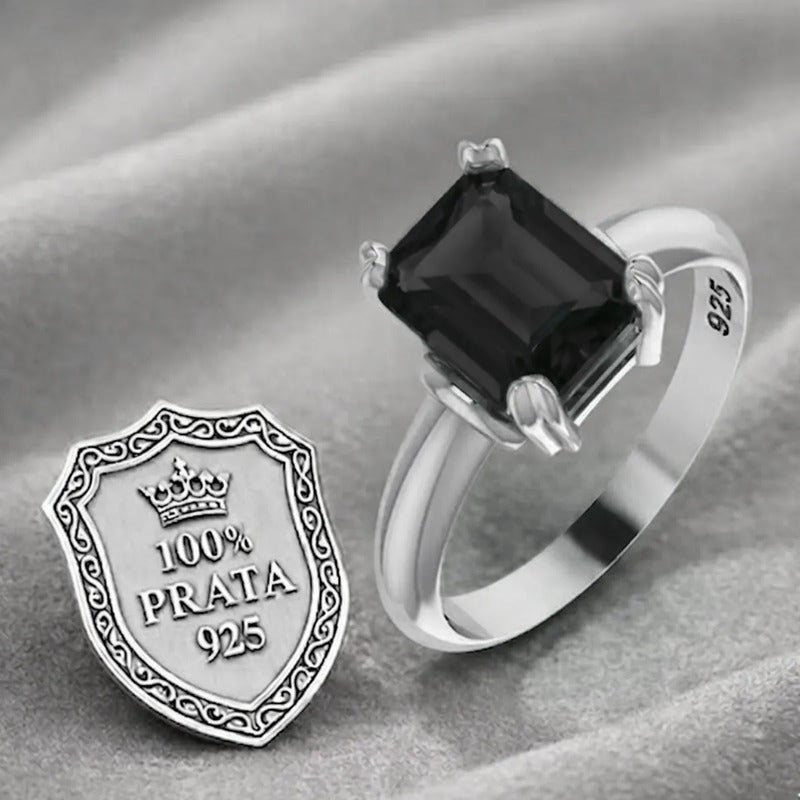 Anel Black Onix Natural De Pura Prata 925 Vintage- Exclusivo