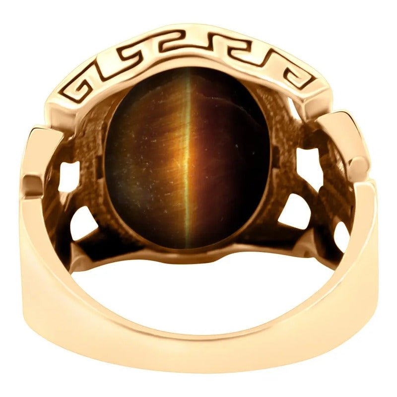 Anel Masculino Elos Prata 925 Dourada Ouro 18k - Ágata Verde Tamanho 23 Verde-escuro