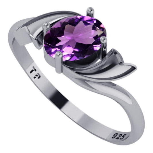 Wings Amethyst Oval Ring Pure 925 Silver - Exclusive