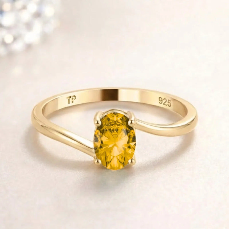 Anel Prata 925 Dourado 18k Solitário Miami Citrino Exclusivo