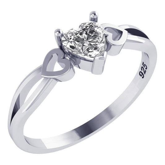 Anel De Pura Prata 925 Eterno Coração Zirconia - Exclusivo