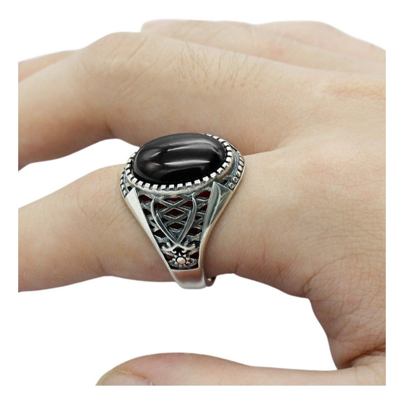 Anel Masculino De Prata 925 Oval Black Onix - Exclusivo