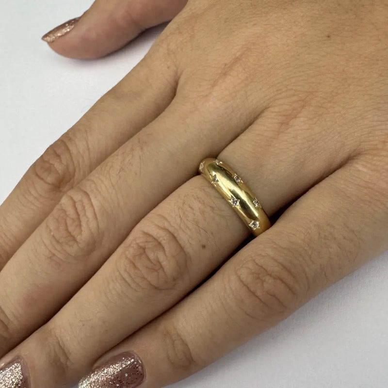 Anel Bombe Star Prata 925 Dourada 18k - Feminina