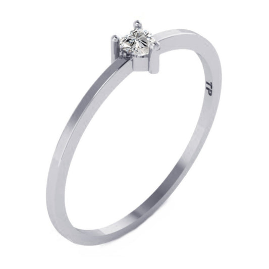 Anillo solitario de circonita en forma de corazón en plata 925 pura - Mujer