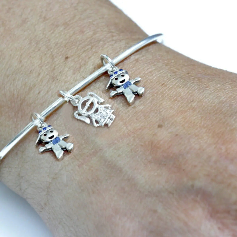 Pulseira Bracelete Rígido Prata 925- 1  Menina E 2 Meninos 19 Cm