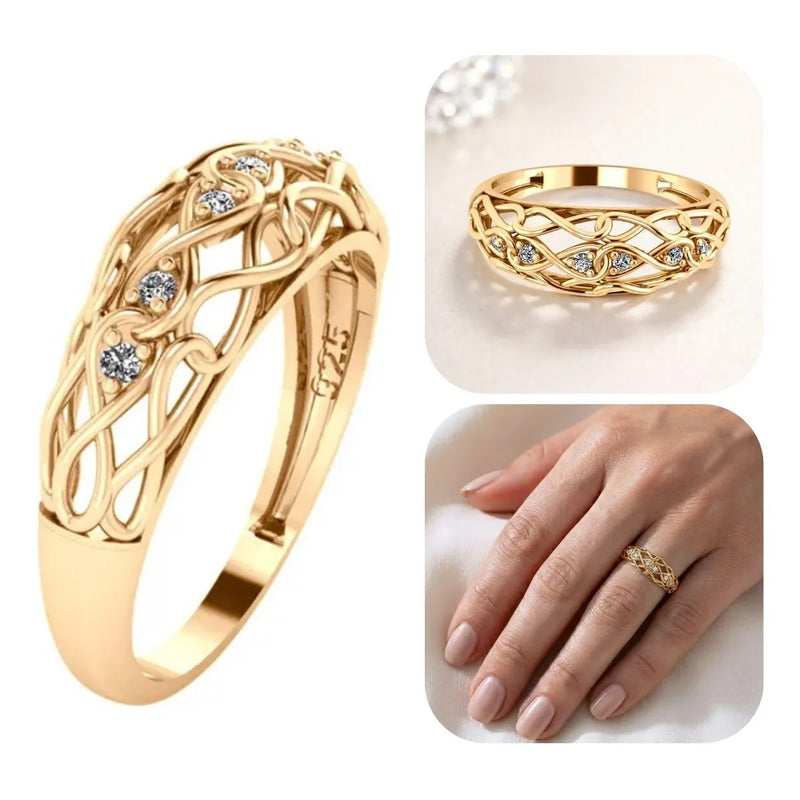 Anel Bombe Infinito Zircônias - Prata 925 Dourada 18k