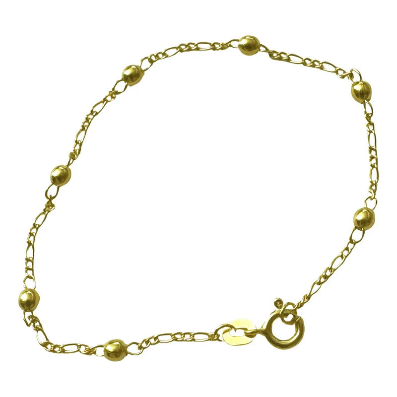Pulseira Prata 925 Dourada 18k Bolinha 3mm - Feminina 18 Cm