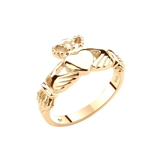 Anel Claddagh Clássico Prata 925 Dourada 18k-  Unissex
