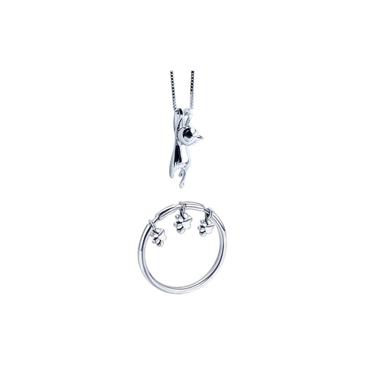 Kit Anel E Colar Gatinho Pura Prata 925 - Exclusivo