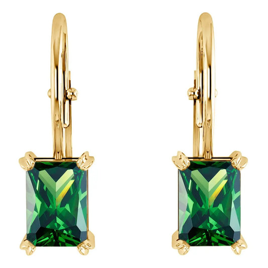 Brinco Trava Retangular Prata 925 Dourada Ouro 18k Esmeralda Verde
