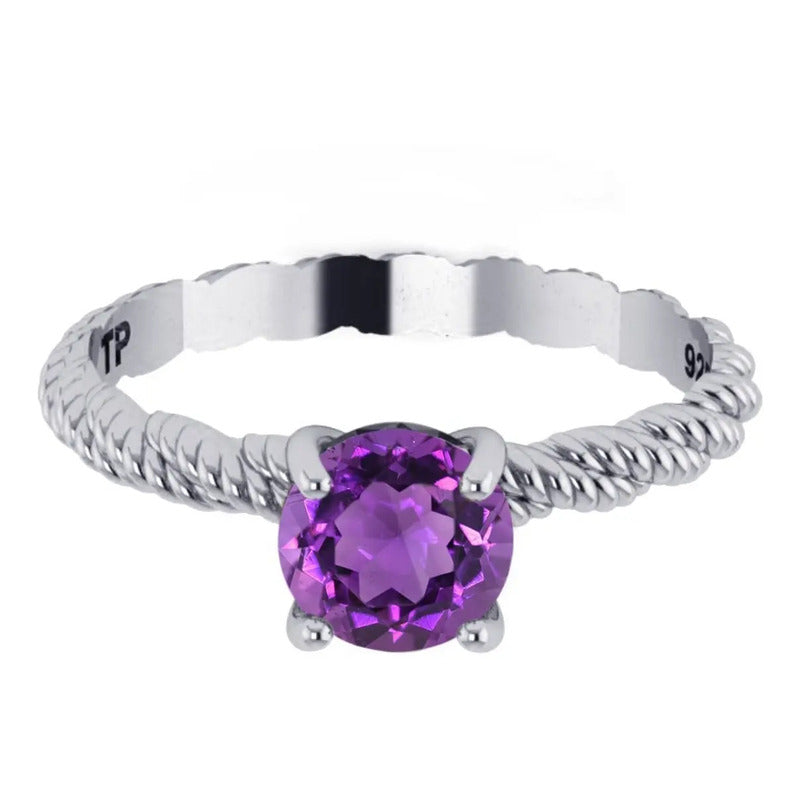 Anel Solitário Prata 925 Torcido Roxo - Exclusivo