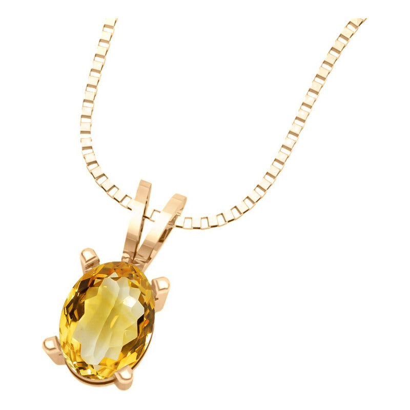 Colar Pingente Oval Prata 925 Dourada 18k - Citrino