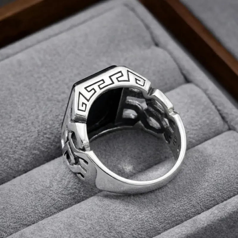 Anel Masculino Elos Prata 925 Black Onix Tamanhos Exclusivos