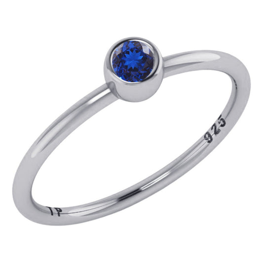 Anel Prata 925 Solitário Safira Redonda - Exclusivo