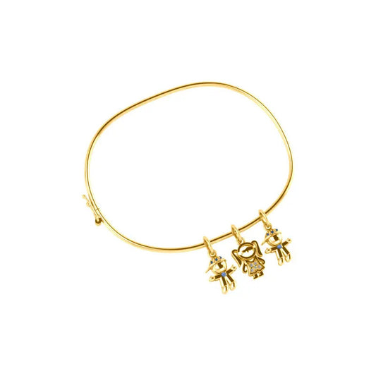 Bracelete Rígido Prata 925 Dourada 18k - 2 Meninos 1 Menina 19 Cm