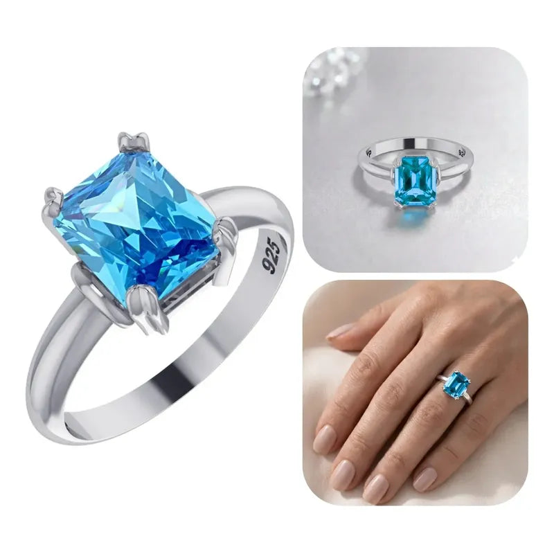 Anel Azul Topázio Prata 925 Vintage - Exclusivo